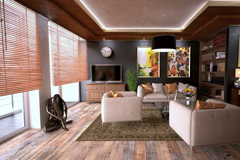A warmly lit living room